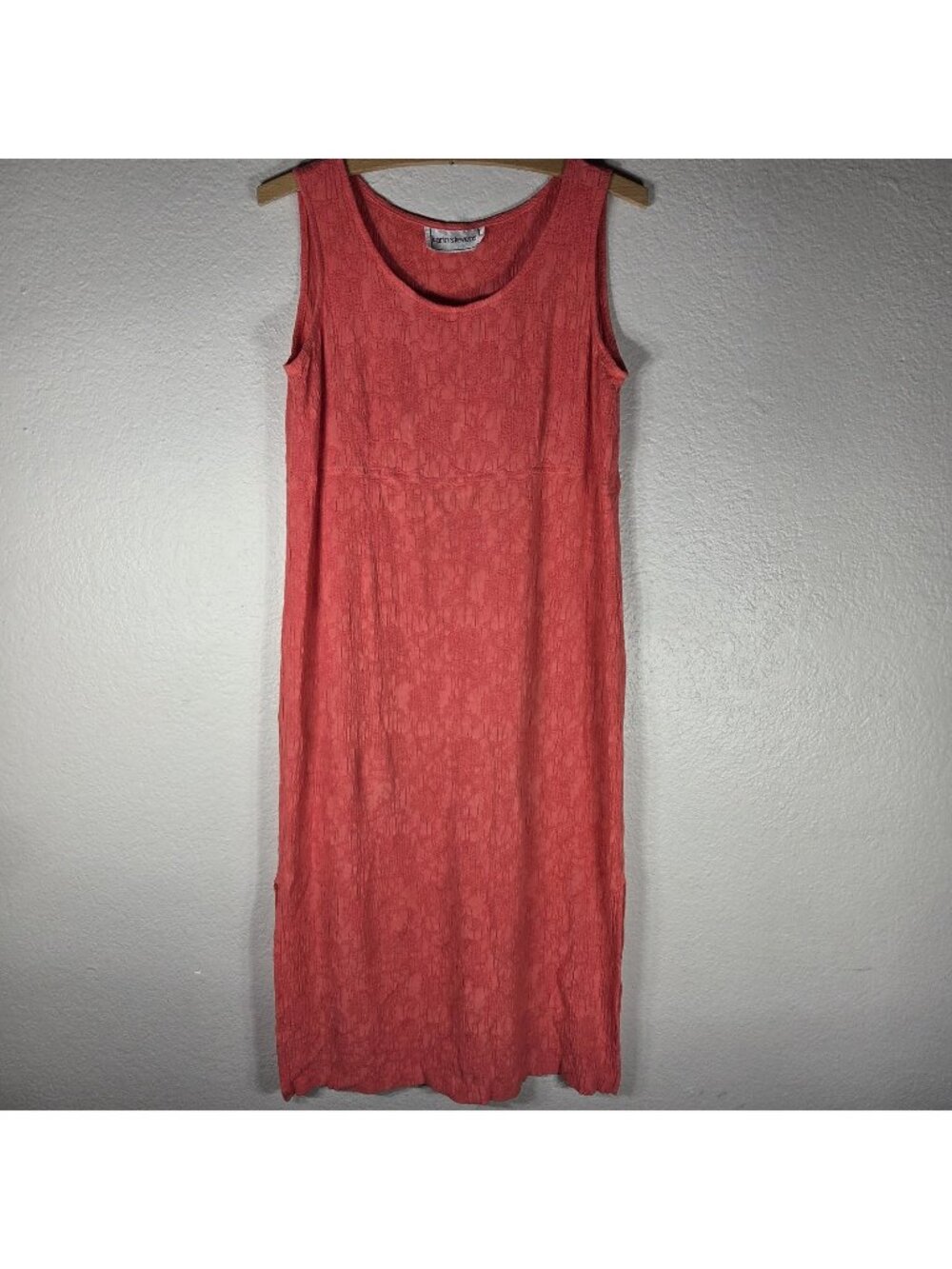 Vintage Karin Stevens Orange Sleeveless Crinkle-Textured Slit Dress Size S Maxi